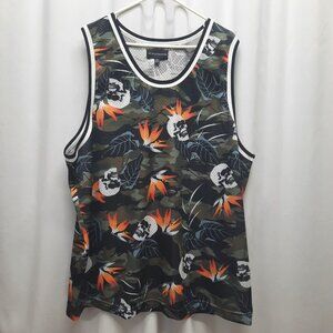 No Boundaries Men's 3XL Mesh Tank Top - Camo Skull & Bird of Paradise Floral